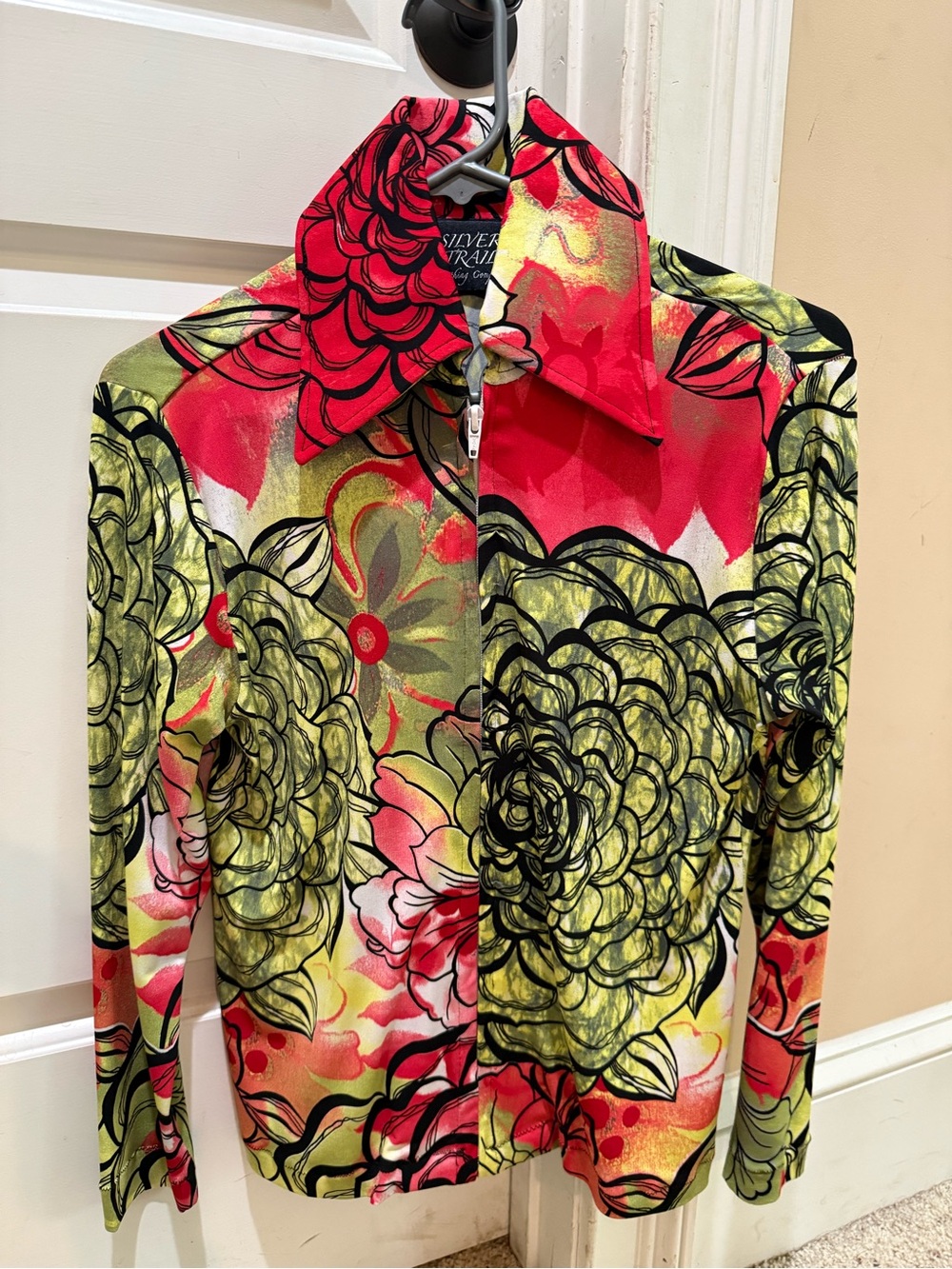 Silver trail Western equestrian Bold Floral Show Shirt in Red, Lime Green, Black